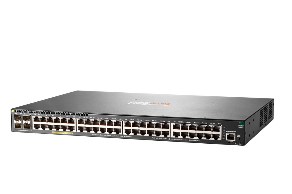 Switch Aruba 2930F 48G PoE+ 4SFP+ - 48 portas 10/100/1000 Base-T PoE+ RJ-45 + 4 slots SFP+ 1/10GbE para fibra - JL256A