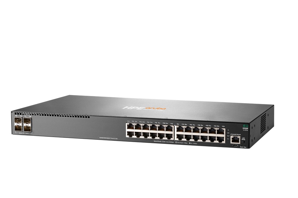 Switch Aruba 2930F 24G 4SFP - 24 portas 10/100/1000 Base-T PoE+ RJ-45 + 4 slots SFP 1 GbE para fibra - JL259A