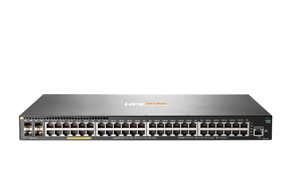 Switch Aruba 2930F 48G PoE+ 4SFP - 48 portas 10/100/1000 Base-T PoE+ RJ-45 + 4 slots SFP 1 GbE para fibra = JL262A