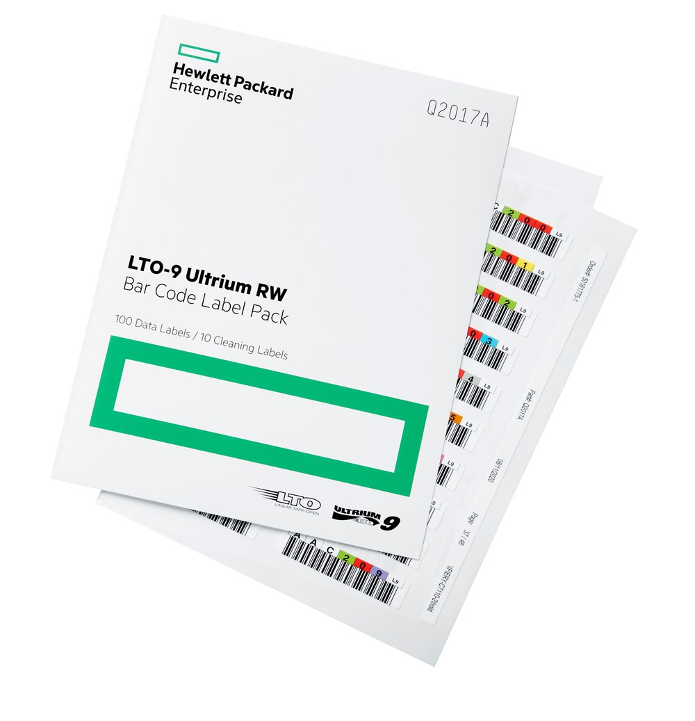 PACOTE DE ETIQUETAS DE C�DIGO DE BARRAS HPE LTO-9 ULTRIUM RW (100 ETIQUETAS DE DADOS E 10 ETIQUETAS DE LIMPEZA) Q2017A